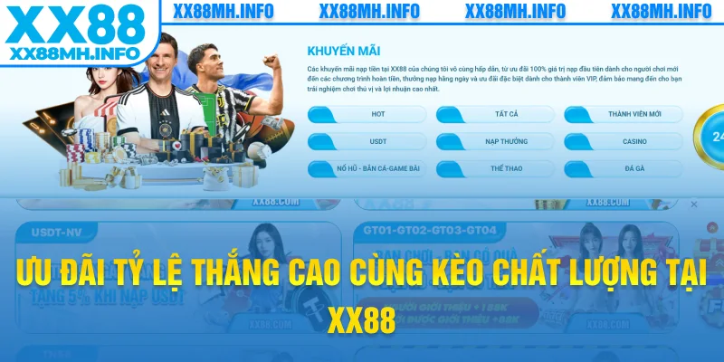 Ưu đãi tỷ lệ thắng cao cùng kèo chất lượng tại XX88